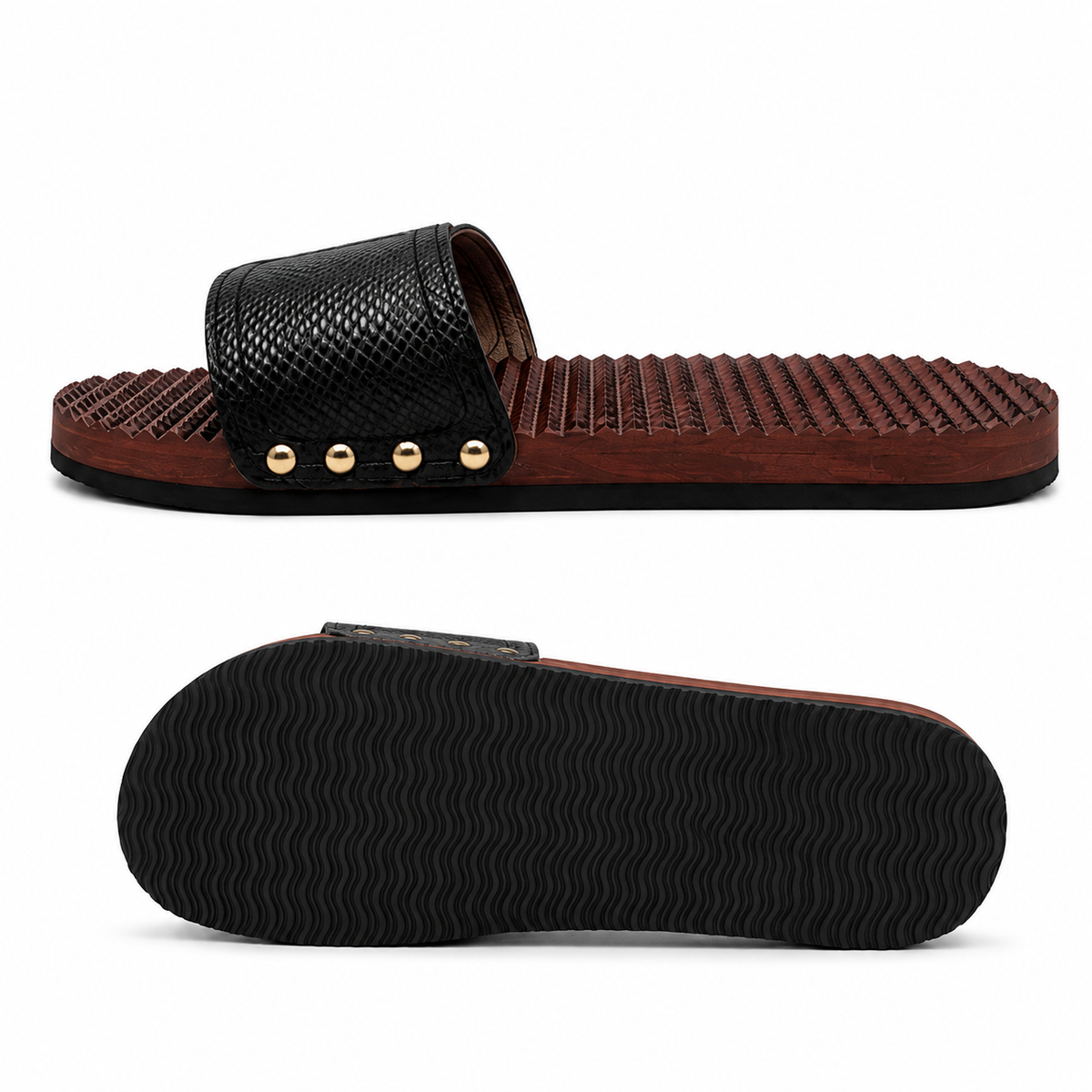 Wooden Acupressure Sandals, Reflexology Foot Massage Slides, Textured Footbed, Unisex Wellness Slippers