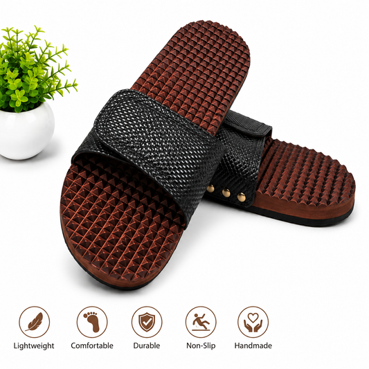 Wooden Acupressure Sandals, Reflexology Foot Massage Slides, Textured Footbed, Unisex Wellness Slippers