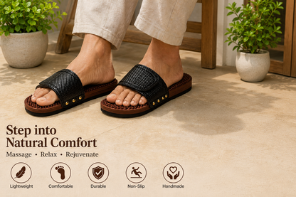 Wooden Acupressure Sandals, Reflexology Foot Massage Slides, Textured Footbed, Unisex Wellness Slippers