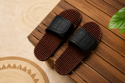 Wooden Acupressure Sandals, Reflexology Foot Massage Slides, Textured Footbed, Unisex Wellness Slippers