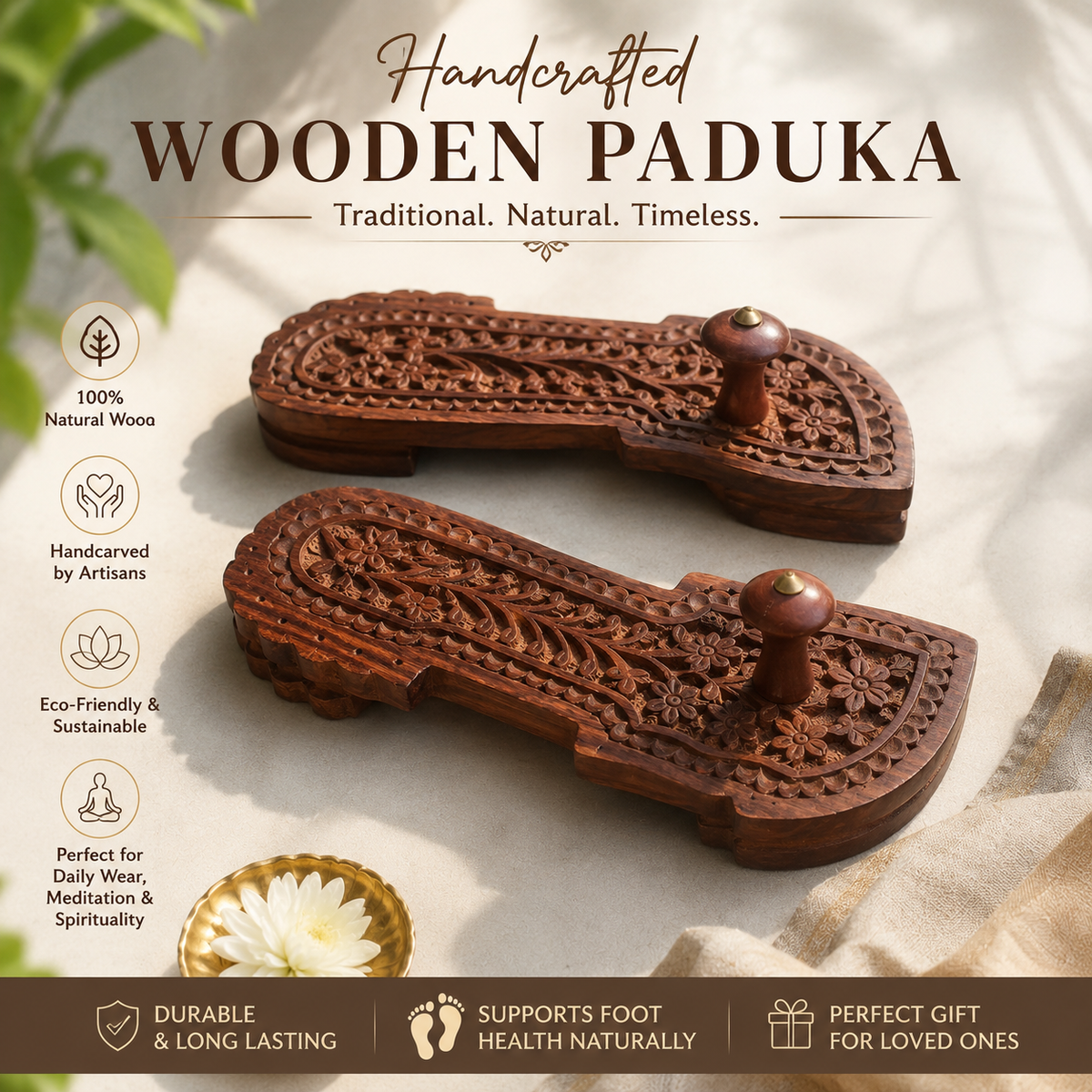 yoga footwear Traditional wooden footwear Paduka handicraft