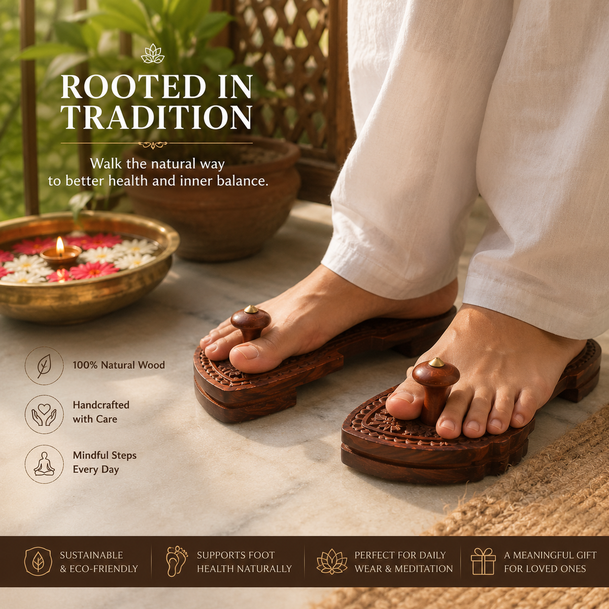 yoga footwear Traditional wooden footwear Paduka handicraft